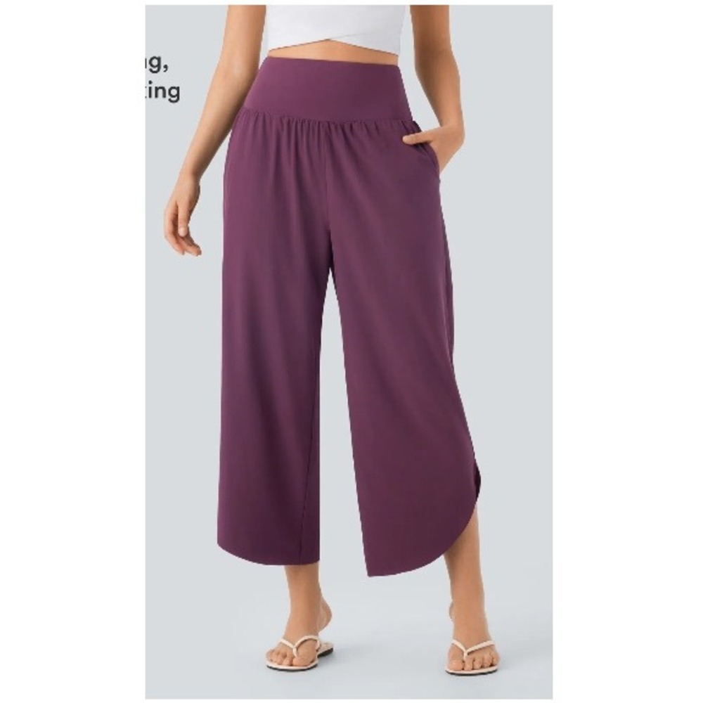 Halara Breezeful High Rise Wide Leg Culotte Pants Women 1X Burgandy Pockets NWT